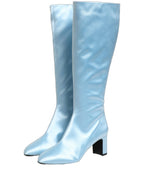 Dolce & Gabbana Light Blue Satin Knee High Boots Shoes
