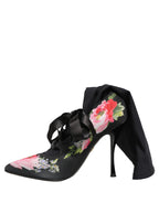 Dolce & Gabbana Black Floral Stiletto Mid Calf Boots Shoes