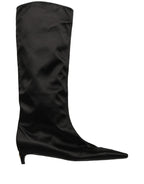 Dolce & Gabbana Black Satin Knee High Kitten Boots Shoes