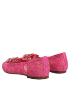 Dolce & Gabbana Pink Taormina Lace Crystals Flats Shoes