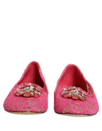 Dolce & Gabbana Pink Taormina Lace Crystals Flats Shoes