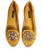 Dolce & Gabbana Yellow Taormina Lace Crystals Flats Shoes