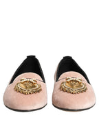 Dolce & Gabbana Pink Velvet Devotion Loafers Flats Shoes