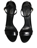Dolce & Gabbana Black Leather Ankle Strap Heels Sandals Shoes