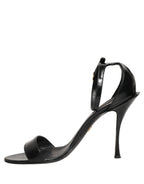 Dolce & Gabbana Black Leather Ankle Strap Heels Sandals Shoes