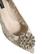Dolce & Gabbana White Taormina Lace Crystal Pumps Shoes
