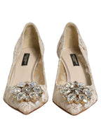 Dolce & Gabbana White Taormina Lace Crystal Pumps Shoes