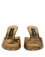 Dolce & Gabbana Gold Keira Leather Mules Sandals Shoes