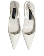 Dolce & Gabbana White Leather Slingback Heels Sandals Shoes