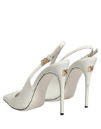 Dolce & Gabbana White Leather Slingback Heels Sandals Shoes