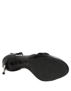 Dolce & Gabbana Black Leather T-strap Heels Sandals Shoes