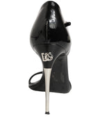 Dolce & Gabbana Black Leather T-strap Heels Sandals Shoes