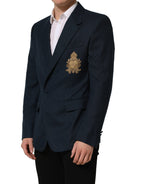 Dolce & Gabbana Blue Wool Logo Single Breasted Coat Blazer