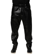 Dolce & Gabbana Black PU Leather Zipper Men Trouser Pants
