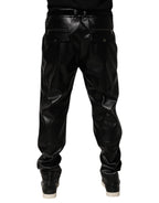 Dolce & Gabbana Black PU Leather Zipper Men Trouser Pants