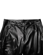 Dolce & Gabbana Black PU Leather Zipper Men Trouser Pants