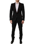 Dolce & Gabbana Black Wool Crystal Embellished 2 Piece Suit