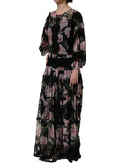 Dolce & Gabbana Black Floral Print Cotton Lace Maxi Dress