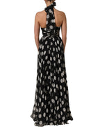Dolce & Gabbana Black White Polka Dot Pleated Maxi Dress