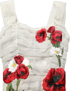 Dolce & Gabbana Light Gray Rose Embroidery Sheath Midi Dress