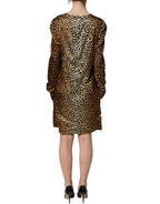 Dolce & Gabbana Brown Ocelot Print Long Sleeve Mini Dress