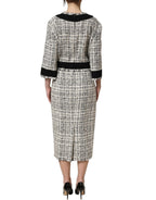 Dolce & Gabbana Multicolor Bouclé Tweed Frayed Trim Midi Dress