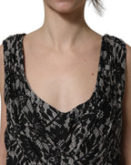 Dolce & Gabbana Black White Floral Lace Sleeveless Midi Dress
