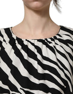 Dolce & Gabbana Black White Zebra Ruched Silk Mini Dress