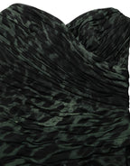 Dolce & Gabbana Green Leopard Print Bustier Draped Midi Dress