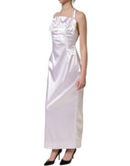 Dolce & Gabbana White Satin Halter Backless Long Gown Dress