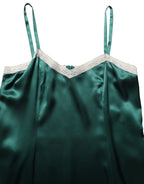 Dolce & Gabbana Green Satin Lace Trim Sleeveless Maxi Dress