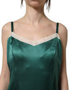 Dolce & Gabbana Green Satin Lace Trim Sleeveless Maxi Dress