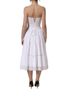 Dolce & Gabbana White Cotton Gabardine Bustier Midi Dress