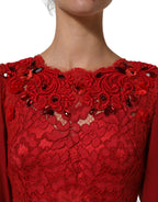 Dolce & Gabbana Red Embellished Mermaid Long Gown Dress