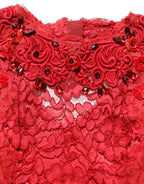 Dolce & Gabbana Red Embellished Mermaid Long Gown Dress