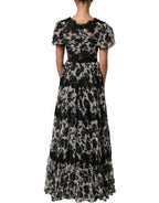 Dolce & Gabbana Black Silk Floral Lace Ricamo Ball Maxi Dress