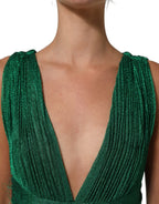Dolce & Gabbana Emerald Green Plissé Evening Gown Dress