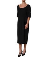 Dolce & Gabbana Black Viscose Cropped Sleeves Midi Dress