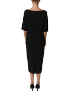 Dolce & Gabbana Black Viscose Cropped Sleeves Midi Dress