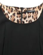Dolce & Gabbana Black Viscose Cropped Sleeves Midi Dress