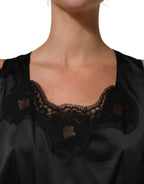 Dolce & Gabbana Black Polyester LaceTrim Sheath Midi Dress