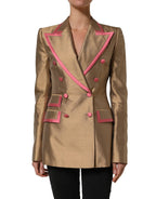Dolce & Gabbana Gold Silk Double Breasted Coat Blazer Jacket