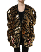 Dolce & Gabbana Black Gold Sequin Tiger Stripe Blazer Jacket