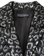Dolce & Gabbana Black Silver Jacquard Leopard Coat Jacket