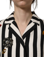 Dolce & Gabbana Black White Striped Embellished Coat Jacket