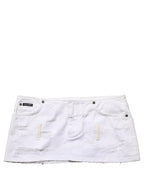 Dolce & Gabbana White Distressed Cotton Denim Mini Skirt