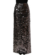 Dolce & Gabbana Brown Sequinned Embellished Pencil Cut Skirt