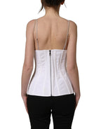 Dolce & Gabbana White Brown Cotton Sleeveless Corset Top
