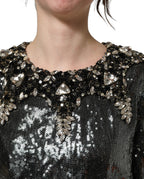 Dolce & Gabbana Metallic Gray Sequin Embellished Blouse Top