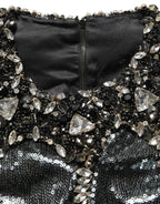 Dolce & Gabbana Metallic Gray Sequin Embellished Blouse Top